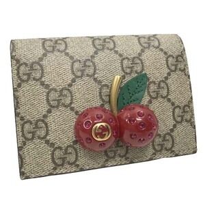 Gucci Cherry Compact Wallet GG Supreme Plus Bifold Brown